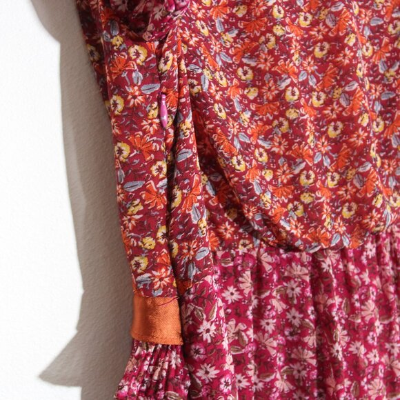 En Saison Affectionate Love Plum Purple Floral Print Ruffled Midi Dress Pleated - Picture 11 of 13